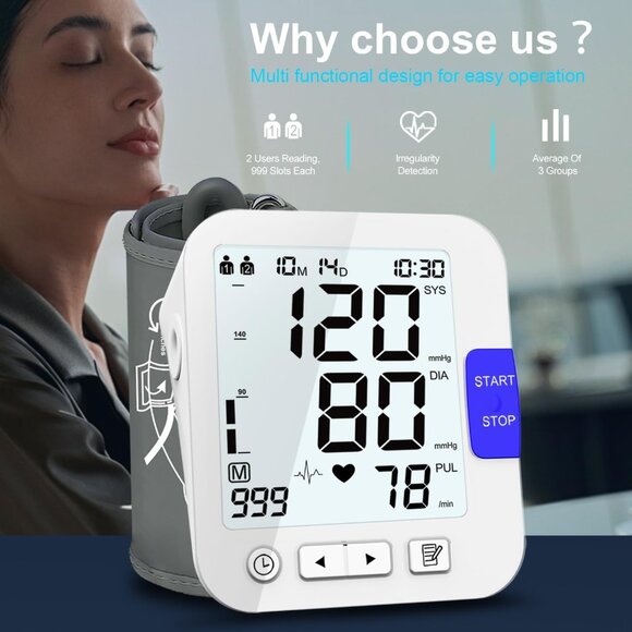 Blood Pressure Monitor Large Screen Machine Dual User XL 9"-17" Cuff Backlit LCD - Picture 10 of 11